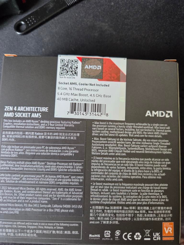 AMD Ryzen 7 7700X Processor, Computers en Software, Processors, 8-core, Gebruikt, Ophalen of Verzenden, AMD Ryzen 7