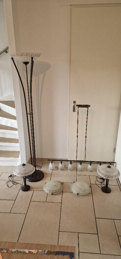 Complete Fabbro Lampenset met Griekse Stijl glas, Ophalen, Gebruikt, Minder dan 30 watt, Griekse stijl met glas