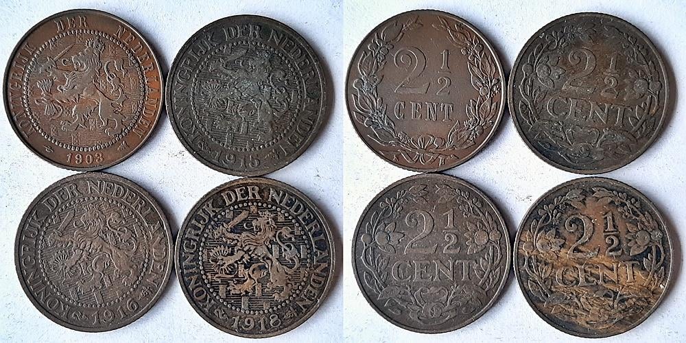 2 ½ centen 1903, 1915, 1916 en 1918, Verzenden, Koningin Wilhelmina, Overige waardes