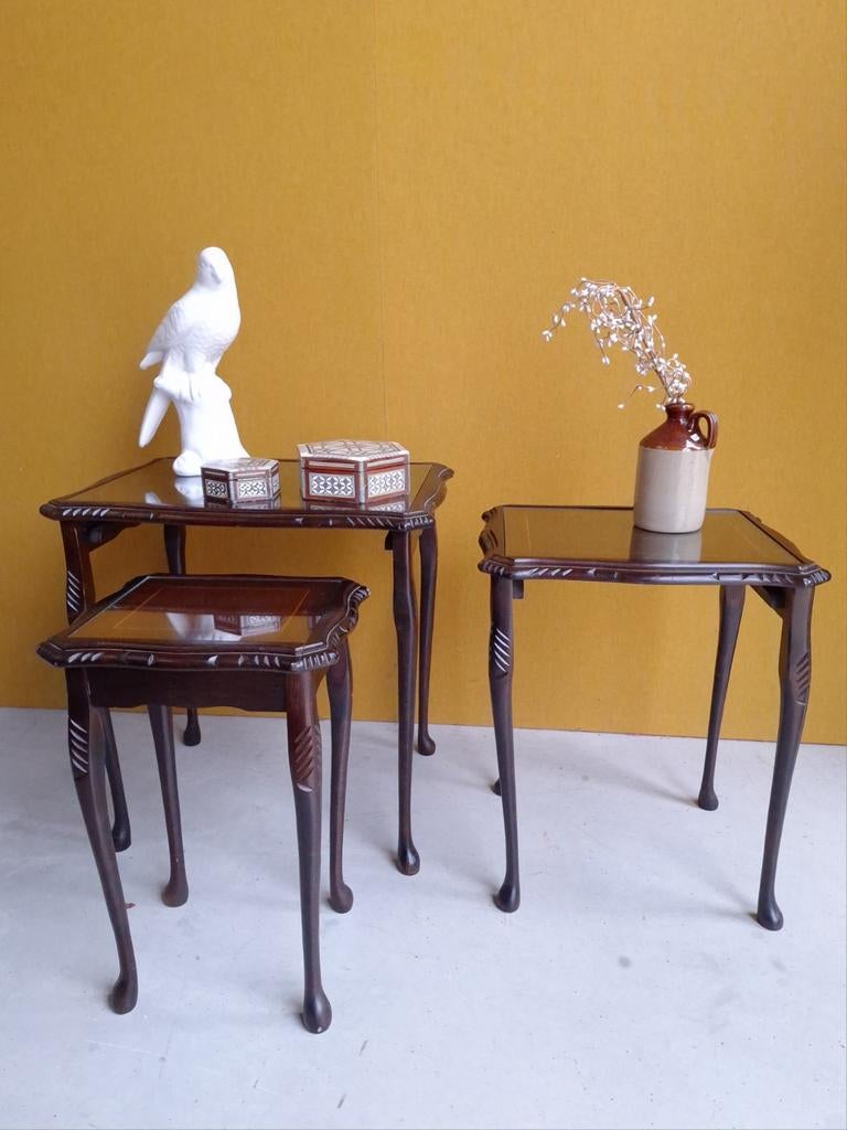 Engelse vintage nesting tables, mimiset, mini set, tafeltjes, Huis en Inrichting, Woonaccessoires | Etagères, Gebruikt, Ophalen of Verzenden