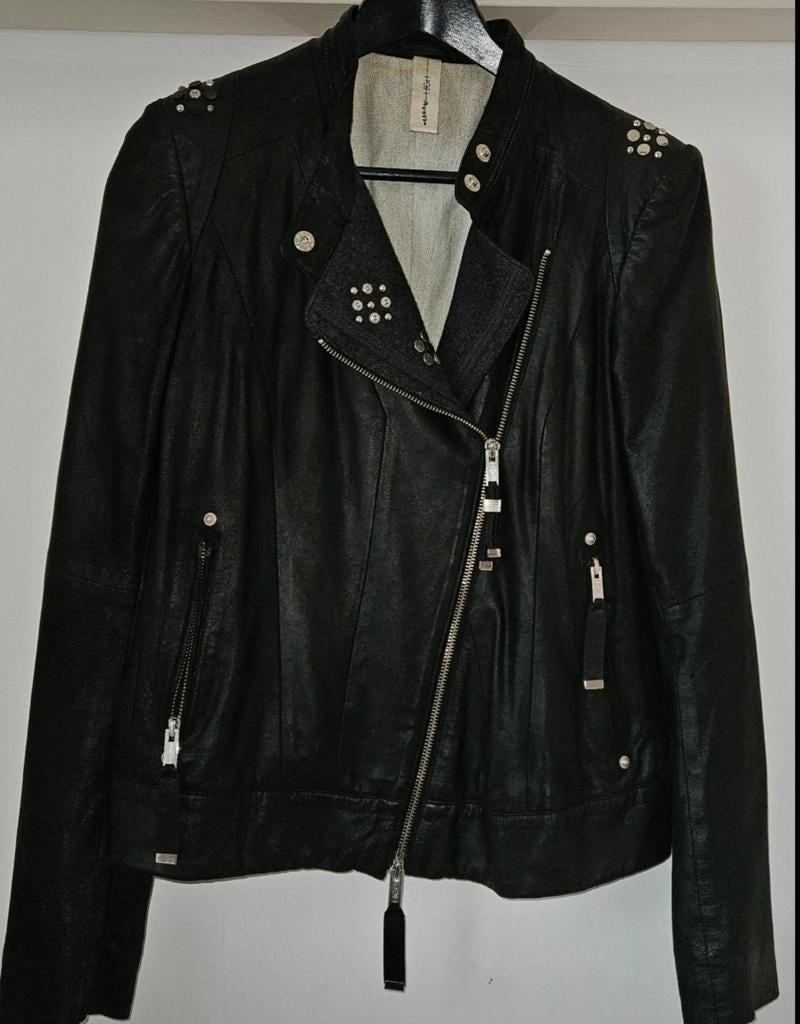 Zgan zwart leren bikerjack van High Use. High., Kleding | Dames, Jasjes, Kostuums en Pakken, Verzenden, Zo goed als nieuw, Maat 38/40 (M)