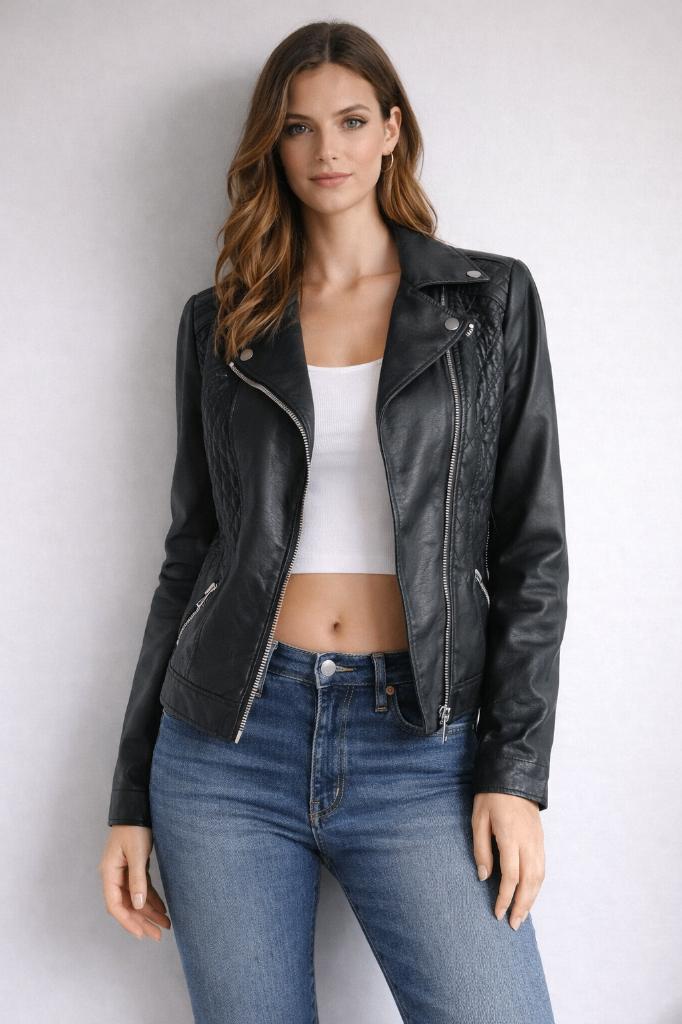 MS Mode zwart jasje Maat 42 Leather-look jas, Zwart, Maat 42/44 (L), Ophalen of Verzenden, Zo goed als nieuw