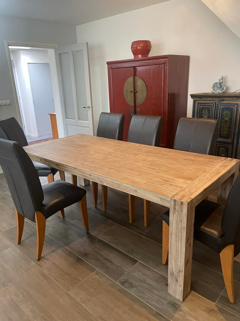 Massief grenen eettafel, werktafel, hobbytafel 220x100x78cm, Huis en Inrichting, Tafels | Eettafels, Gebruikt, 100 tot 150 cm