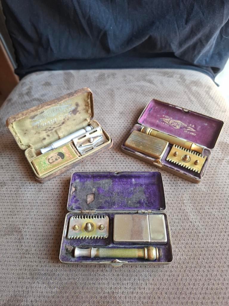 3 Gillette scheersetjes van ruim 100 jaar oud, Antiek en Kunst, Ophalen of Verzenden