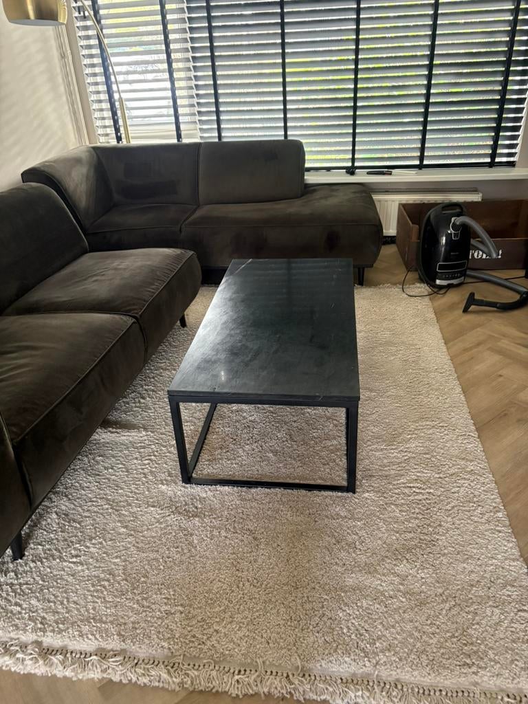 Salontafel zwart stenen blad stalen onderstel, Ophalen, 50 tot 100 cm, Overige materialen, 50 tot 100 cm