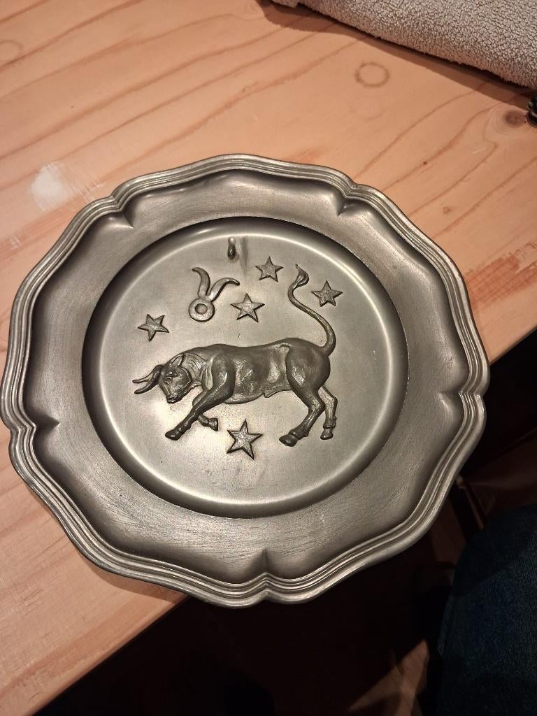Tinnen schaal stier, Antiek en Kunst, Ophalen of Verzenden