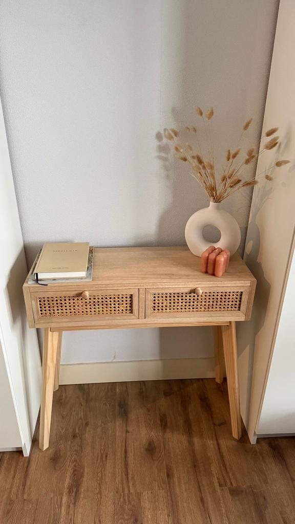 Sidetable/kaptafel licht hout met webbing lades Xenos, Huis en Inrichting, Tafels | Sidetables, Ophalen, 50 tot 100 cm, Zo goed als nieuw