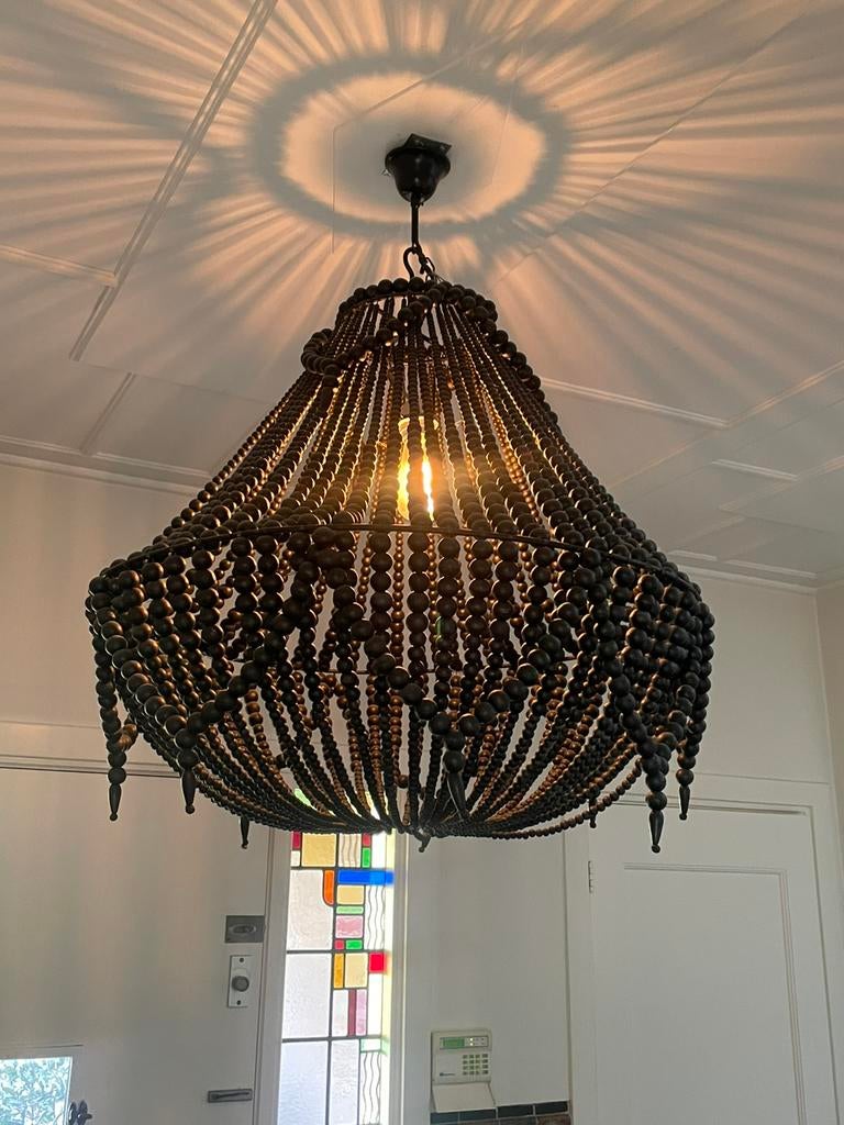 Zwarte bali kralen kroonluchter, Ophalen, Zo goed als nieuw, Hout, Bali