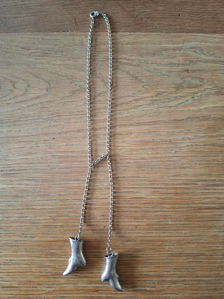 Zilveren jasseron halsketting met 2 zilveren breipendoppen, Ophalen of Verzenden, Zilver, Ketting