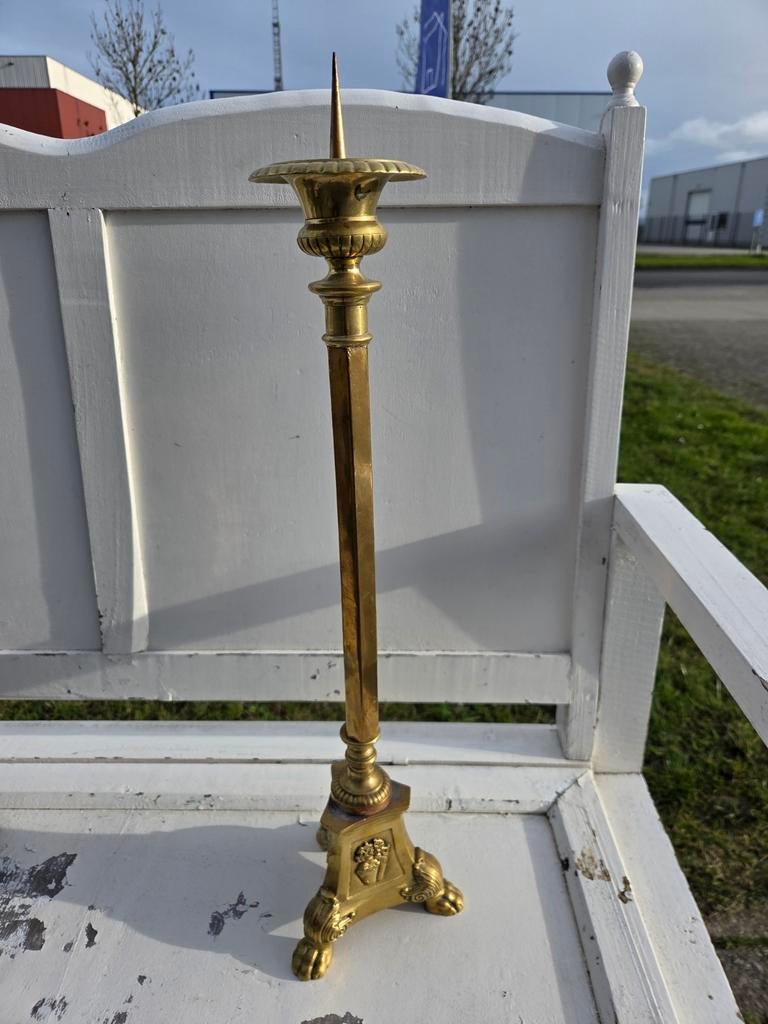 Messing kaarsenstandaard kerk kandelaar barokstijl, Antiek en Kunst, Ophalen, Koper of Brons