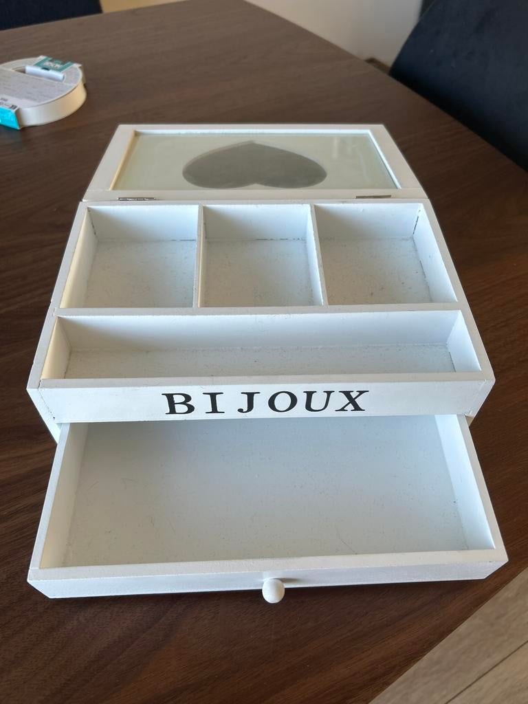 Witte make-up/sieraden kistje met lade - BIJOUX, Ophalen, Gebruikt