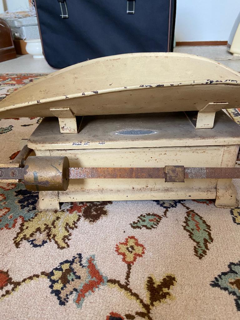 Antieke baby weegschaal, Witgoed en Apparatuur, Weegschalen, Ophalen, 1 tot 500 gram, Personenweegschaal, Gebruikt