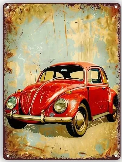 Metalen wandbord met de Volkswagen-Kever (02), Verzenden, Nieuw, Auto's