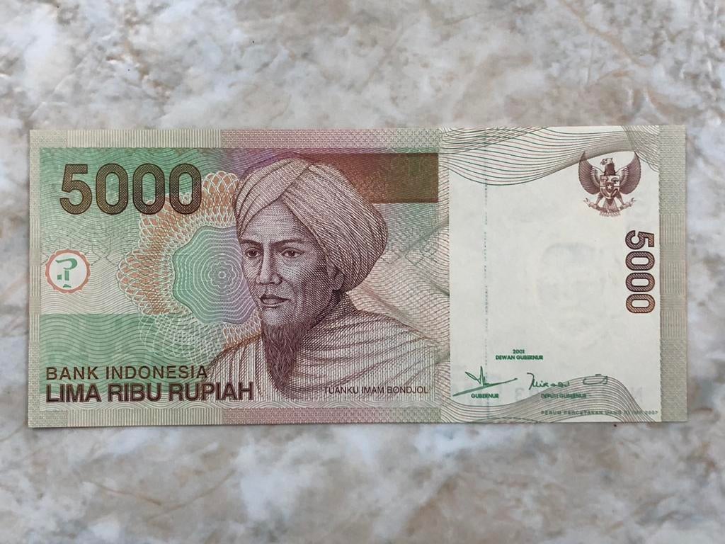 5000 rupiah 2001, Indonesië., Verzenden, Zuidoost-Azië, Los biljet