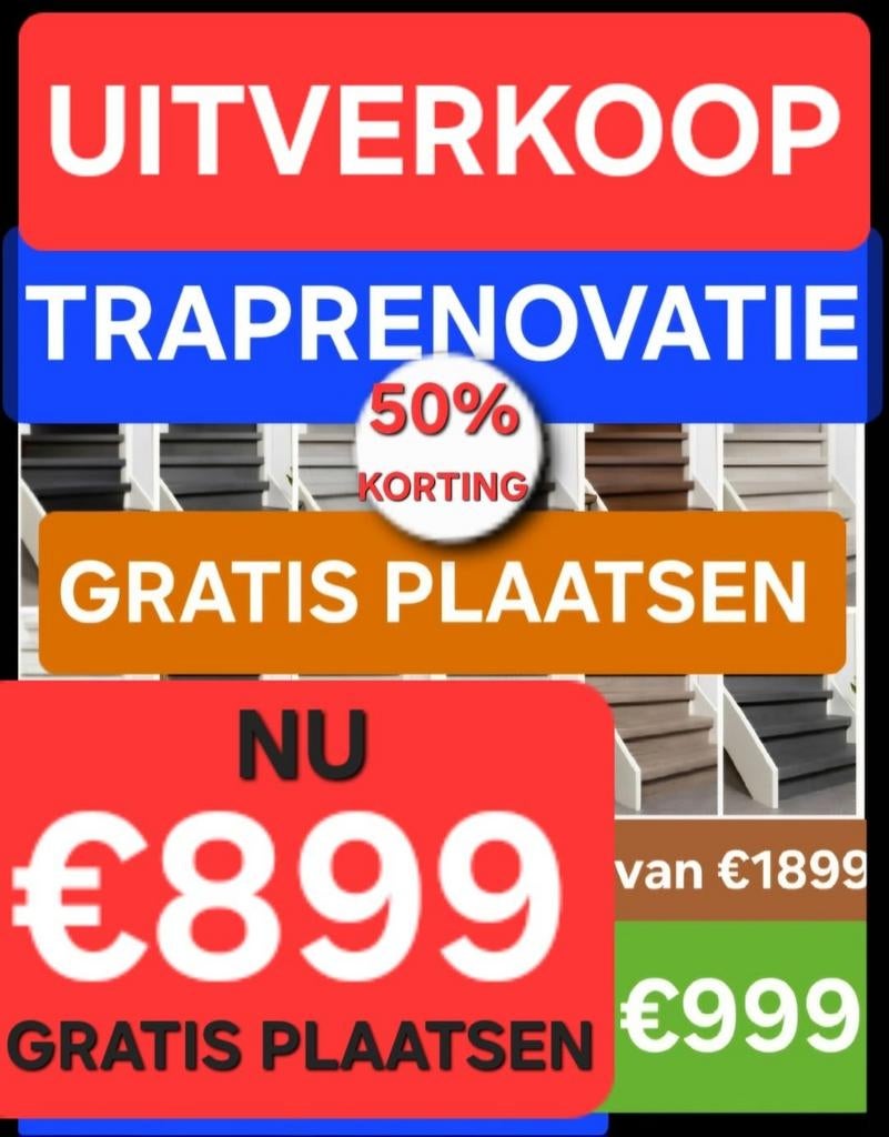 Traprenovatie - 50% korting inclusief gratis plaatsen!, Doe-het-zelf en Verbouw, Ladders en Trappen, Ophalen, Nieuw, Trap, 2 tot 4 meter