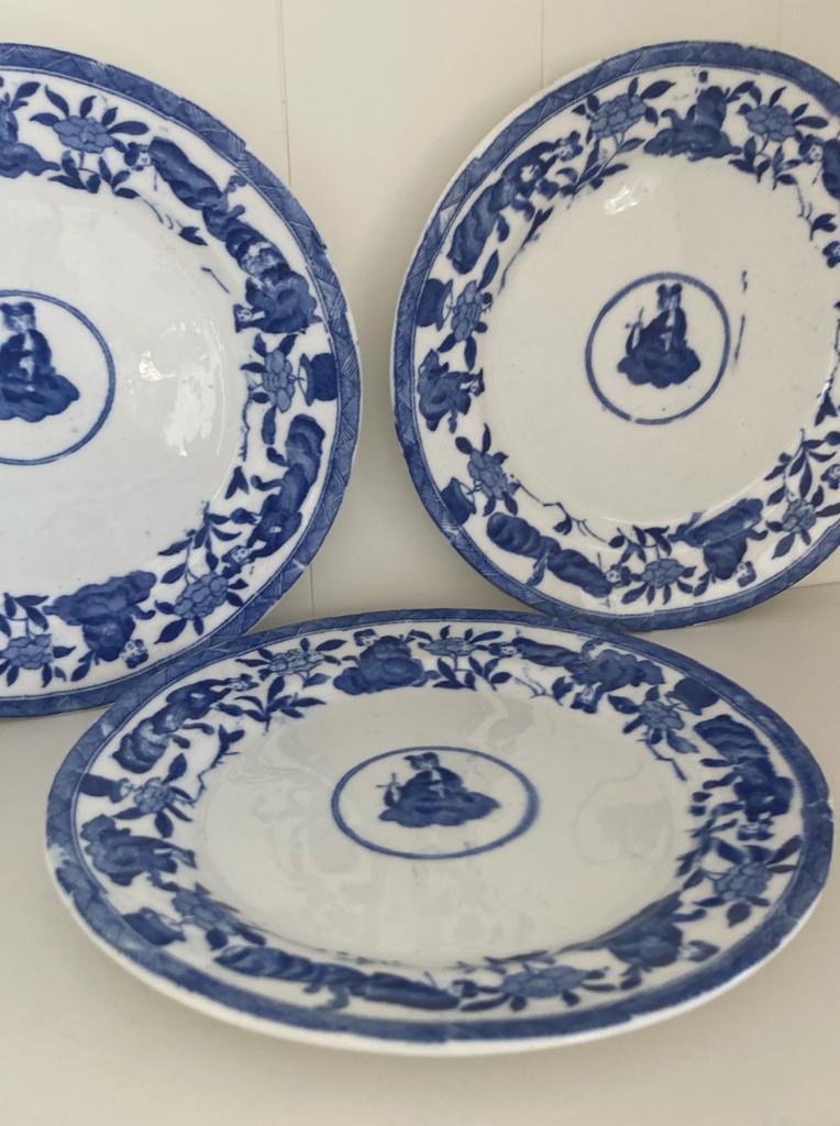 Antieke Chinese borden - wit blauw - set van 3, Ophalen of Verzenden