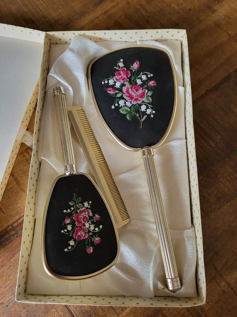 Vintage Jaren '50 Boudoir Make-upset Petit Point Rozen, Ophalen of Verzenden