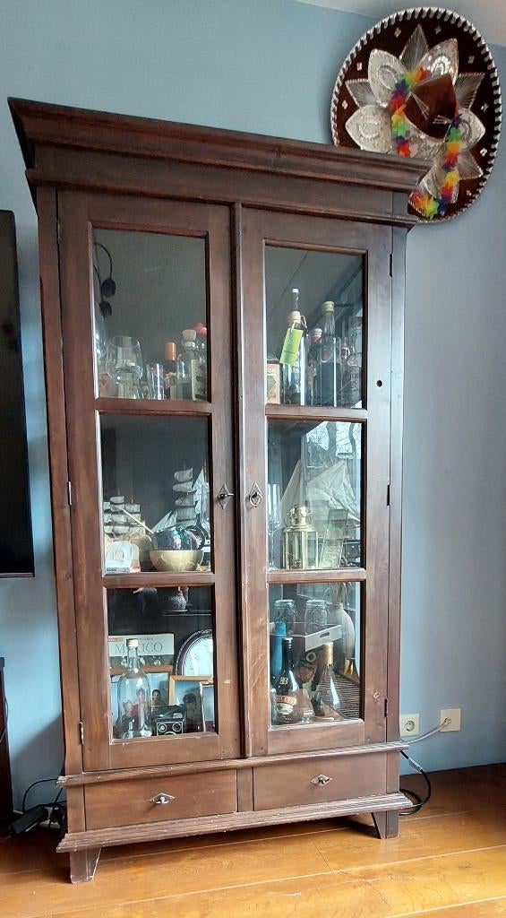 Vitrinekast koloniaal, Ophalen, Gebruikt, Met deur(en), Glas