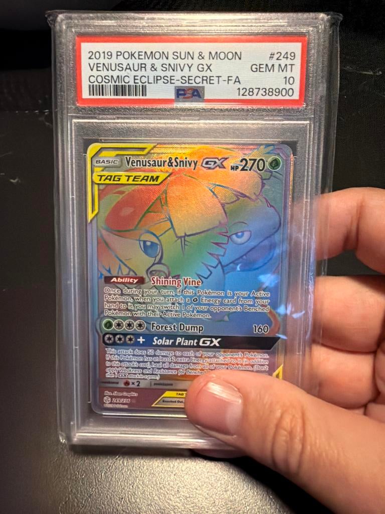 Venusaur & Snivy GX PSA 10, Ophalen of Verzenden, Zo goed als nieuw, Losse kaart, Foil