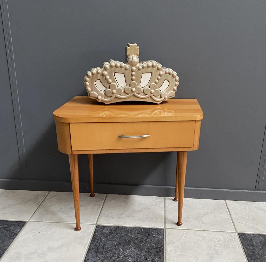 50 jaren nachtkast schuine voorkant schuine la spitse poot, Ophalen, Gebruikt, 45 tot 65 cm, Minder dan 55 cm