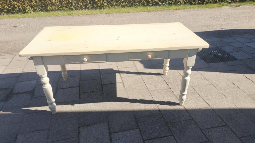 Brocante tafel met 2 lades, Ophalen of Verzenden, Gebruikt, Rechthoekig, 50 tot 100 cm