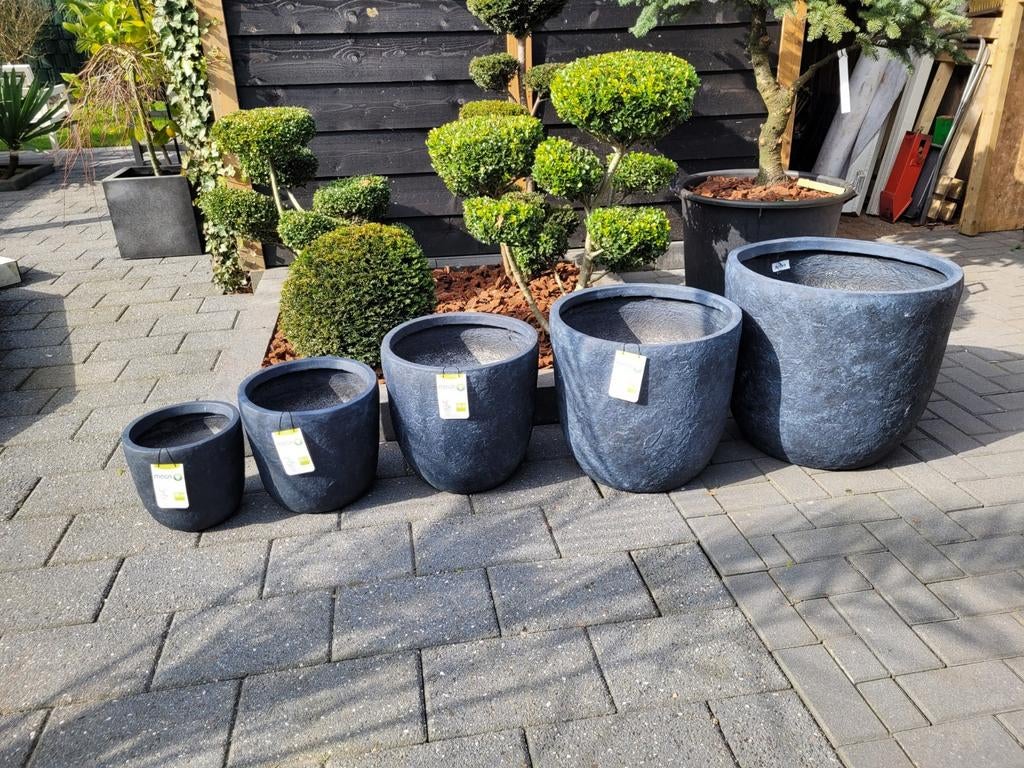 Set van 5 Glyfiber Bloempotten Betonlook - Mega Collections, Ophalen, Overige materialen, 40 cm of meer, Rond