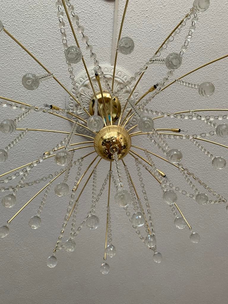 Gouden kroonluchter met kristallen hangers, Ophalen of Verzenden, Zo goed als nieuw, Metaal