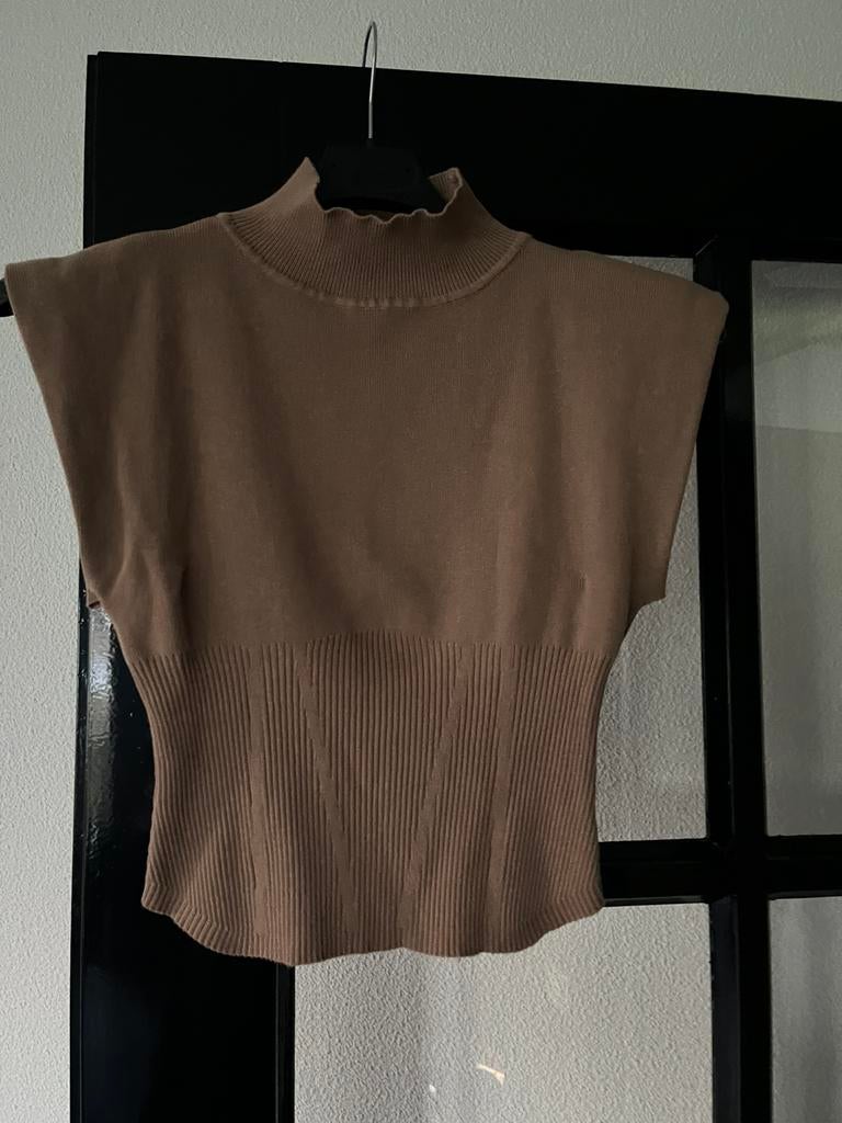 Mooi shirt met schoudervulling, maat S, Kleding | Dames, Tops, Bruin, Ophalen of Verzenden, Zo goed als nieuw, Maat 36 (S)