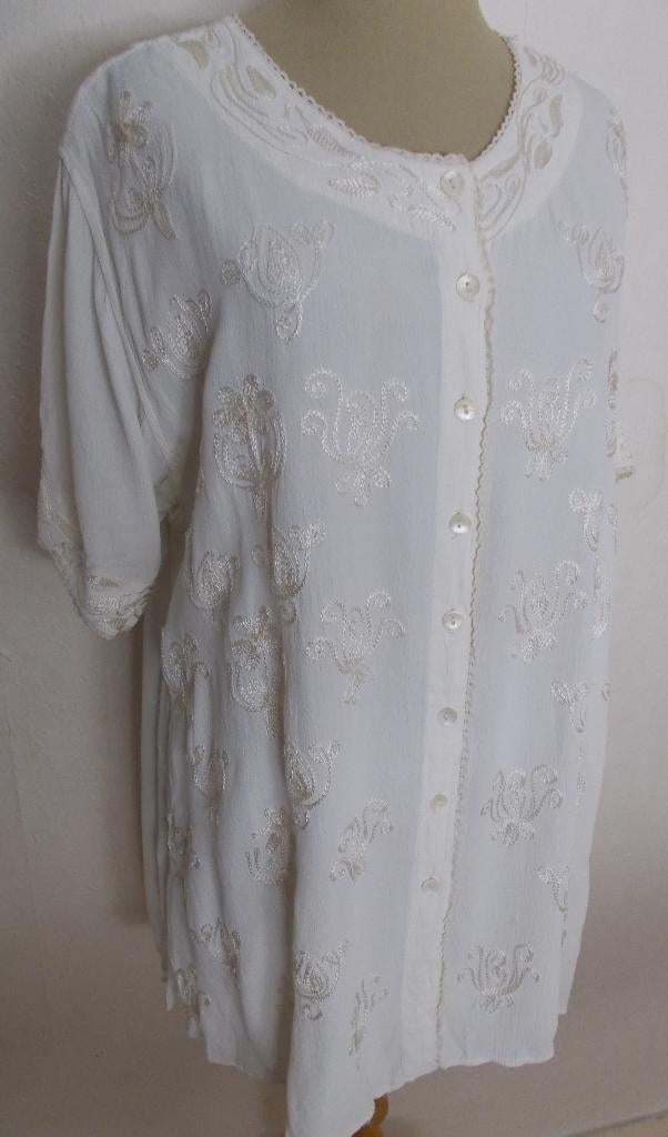 Beige 100% viscose bloesje/tuniek met borduursels! L, Verzenden, Zo goed als nieuw, Maat 42/44 (L), Beige