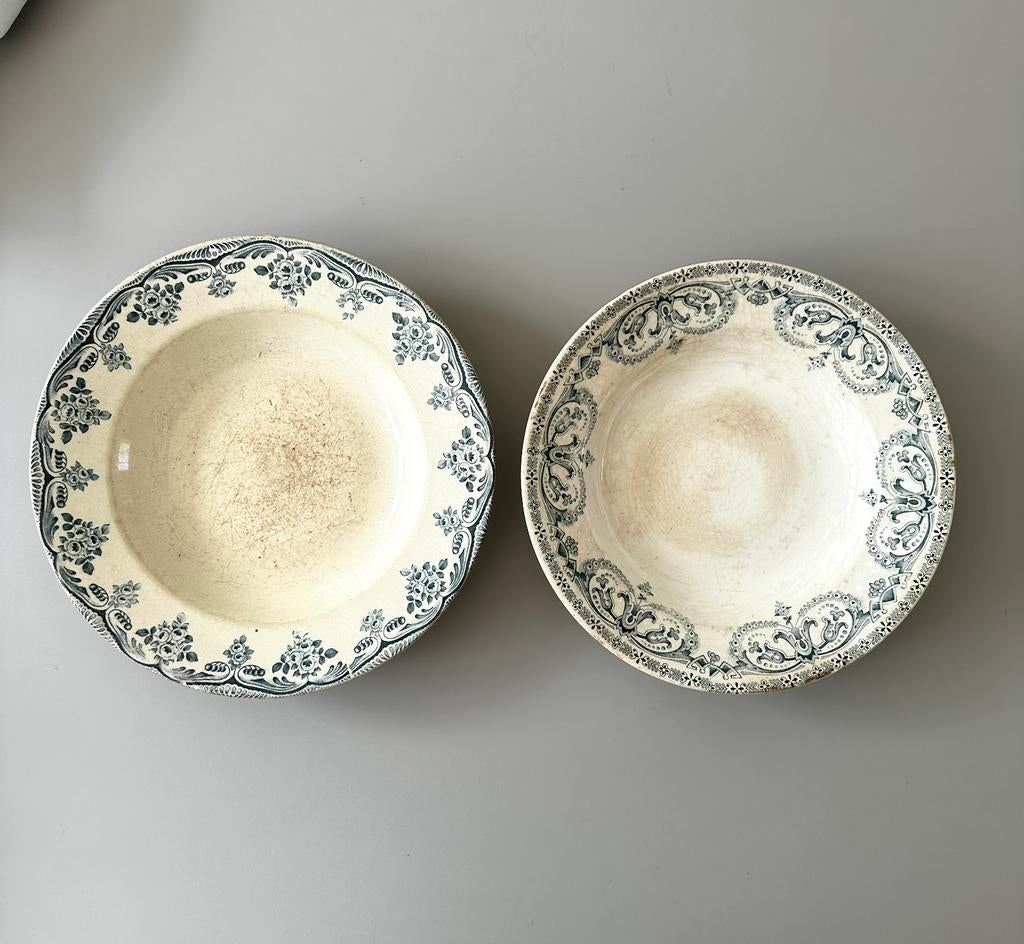 2 antieke borden turquoise groen planteur caiffa Boulenger, Antiek en Kunst, Ophalen of Verzenden