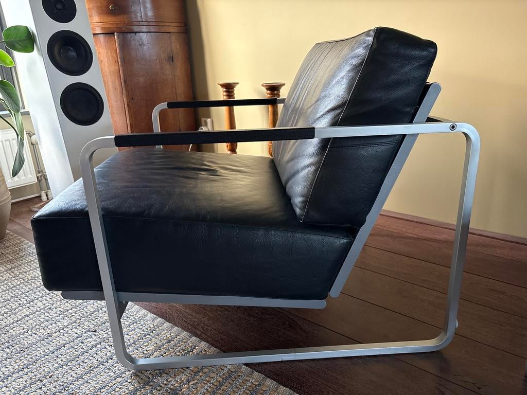 Zanotta Lia Design Fauteuils Roberto Barbieri Zwart Leer, Huis en Inrichting, Vintage, 75 tot 100 cm, Ophalen of Verzenden, Zo goed als nieuw