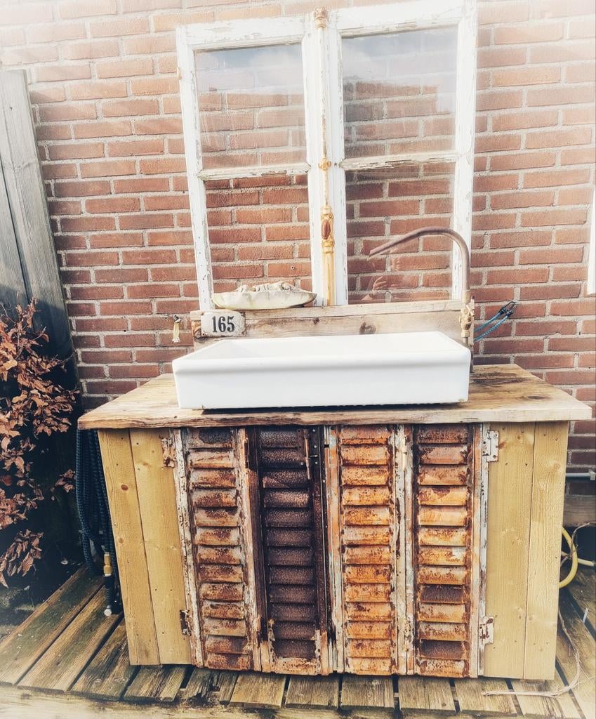 UNIEK STOER HP WASTAFELMEUBEL MET KOPEREN KRAAN, Ophalen, 50 tot 100 cm, Minder dan 100 cm, Wasbak of Wastafel