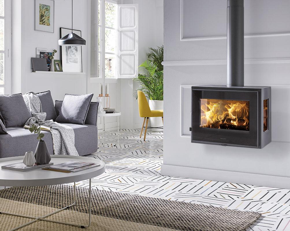 Houtkachel / open haard Hangend model Panadero Java Wall, Ophalen, Zo goed als nieuw, Houthaard