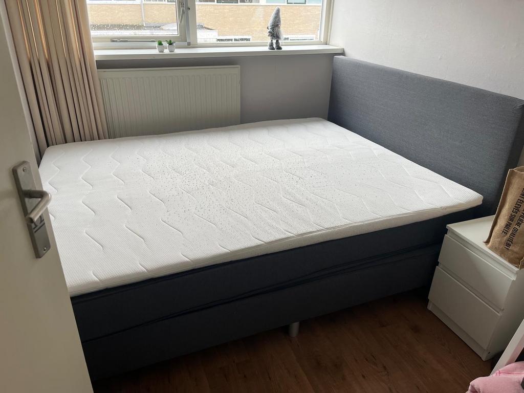 Boxspring Alta 6-delig - donkergrijs - 160x200cm, Ophalen, Tweepersoons, Zo goed als nieuw, 200 cm