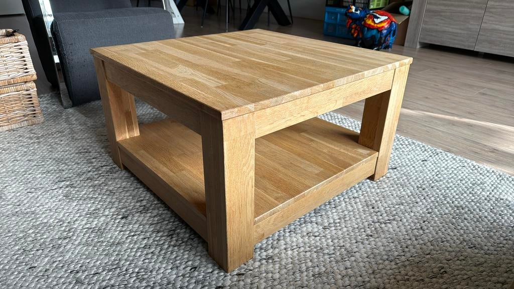 Massief eikenhouten salontafel, Ophalen, Gebruikt, 50 tot 100 cm, 50 tot 100 cm