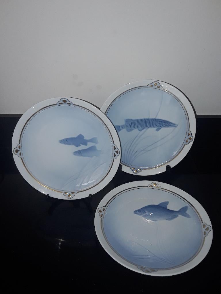 3 Antieke Rosenthal porseleinen sierborden met vissen, Verzenden