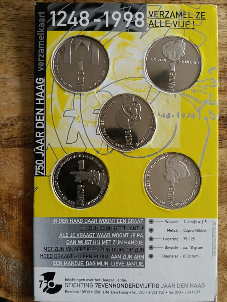 5 stuks Haagse Jantje munten 1998, Ophalen of Verzenden, Koningin Beatrix, Euro's, Setje