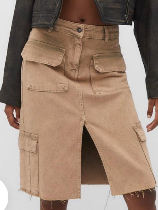 Stradivarius stoere beige jeans rok nieuw maat 34, Beige, Nieuw, Ophalen of Verzenden, Knielengte