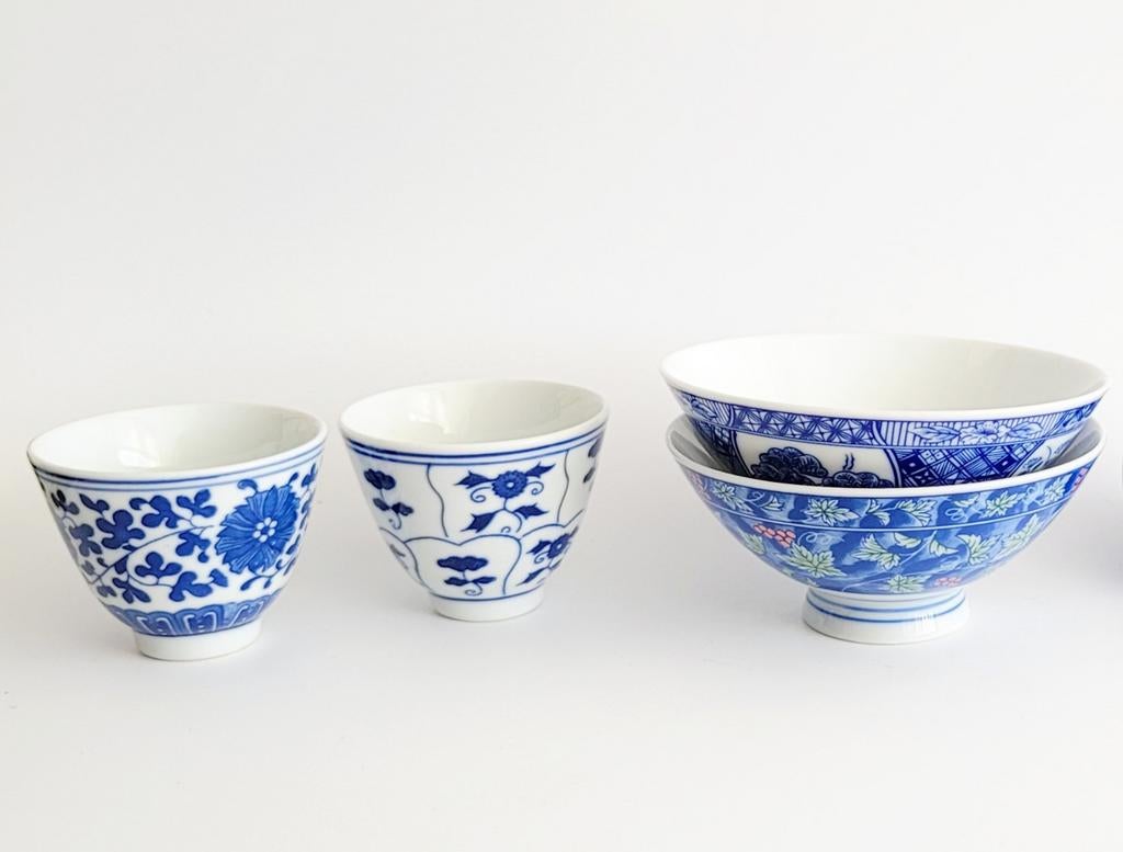 Izgs prachtig Oosters setje van 4 blauw wit servies, Ophalen of Verzenden, Zo goed als nieuw, Bord(en), Overige stijlen