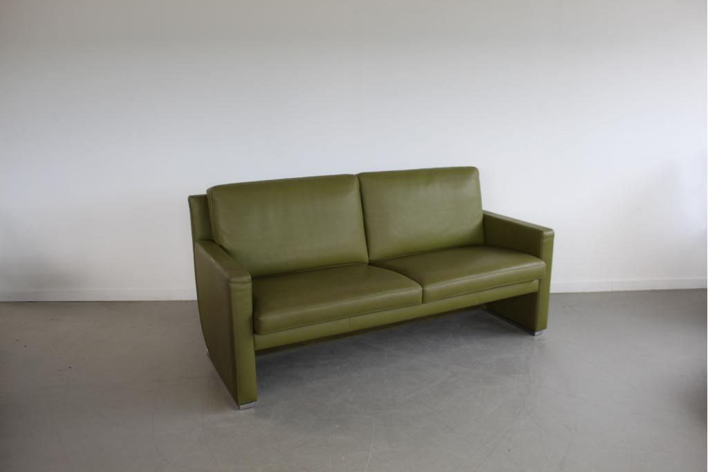 1x Leolux Timandra Bank 2,5 zits/172cm Groen Leder - Staal, Niet ingevuld, Gebruikt, Minder dan 75 cm, 150 tot 200 cm