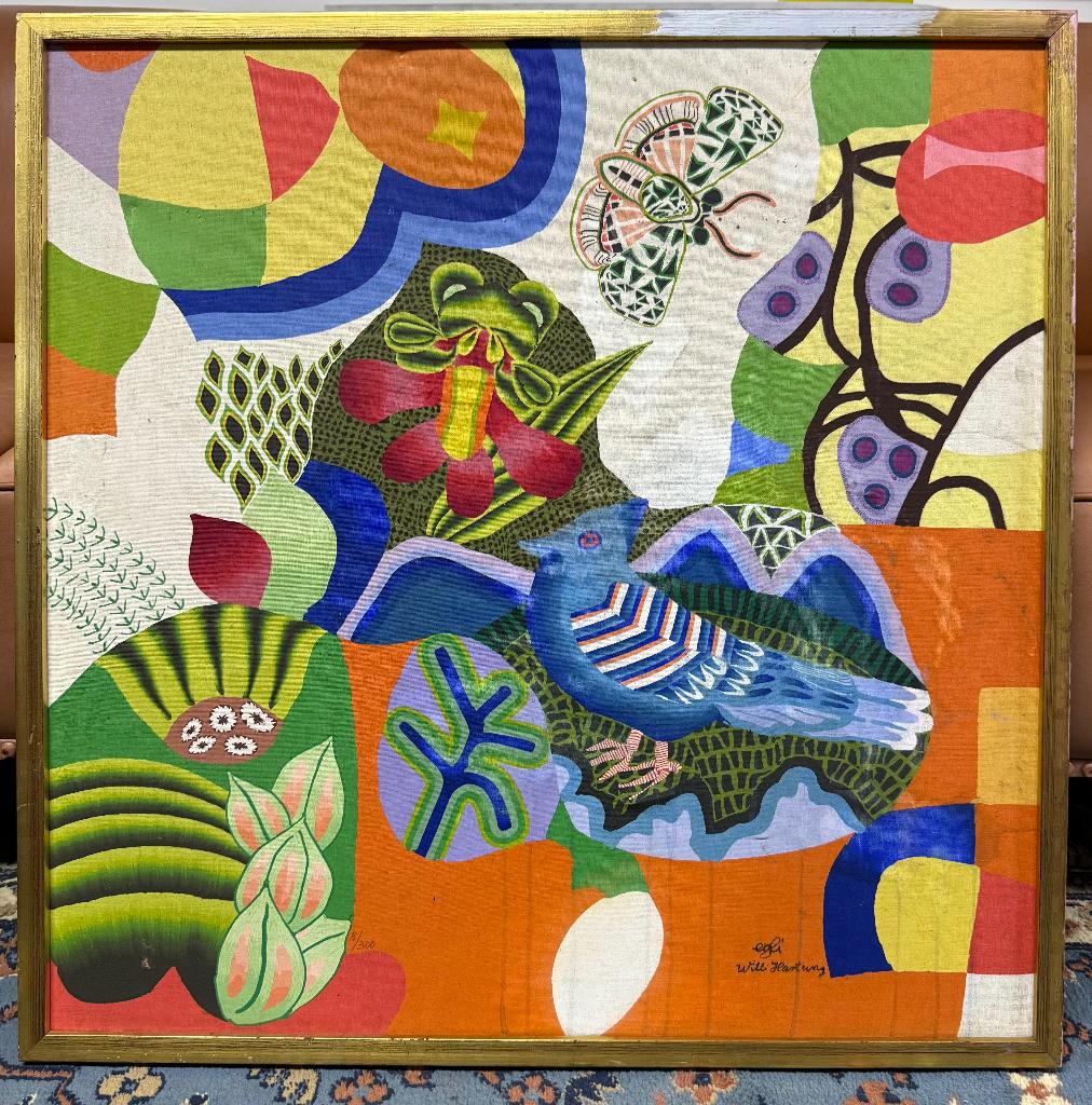 Willie Hartung Vogel mit Blumen Tepagraphi 8/300, Antiek en Kunst, Ophalen