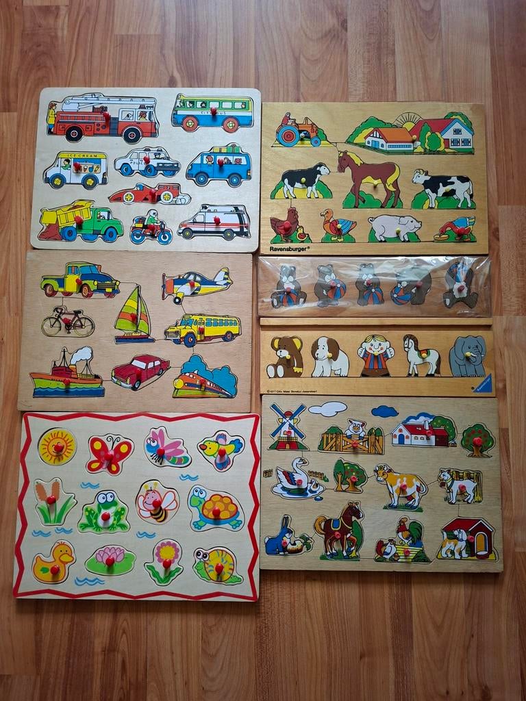 Vintage houten puzzels met knop, Ophalen, Gebruikt