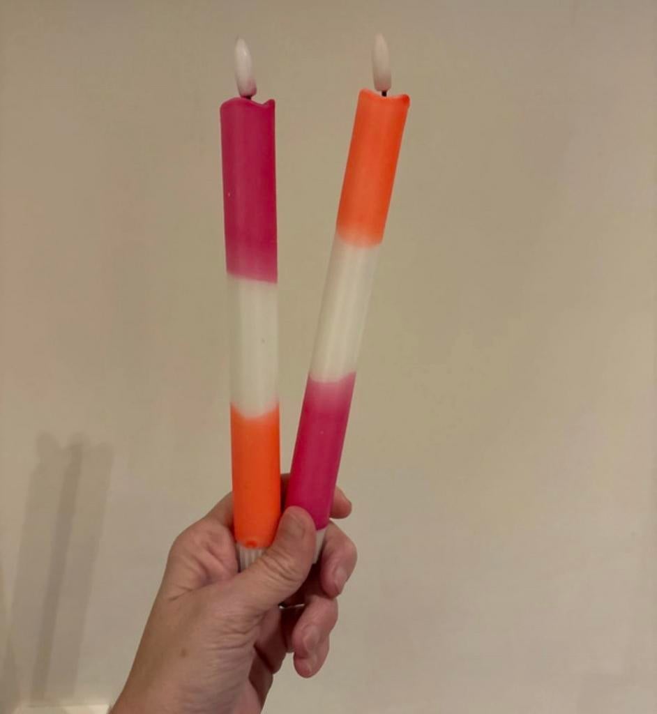 Set van twee led kaarsen met timer, Kunststof, Gebruikt, Wit, Ophalen of Verzenden