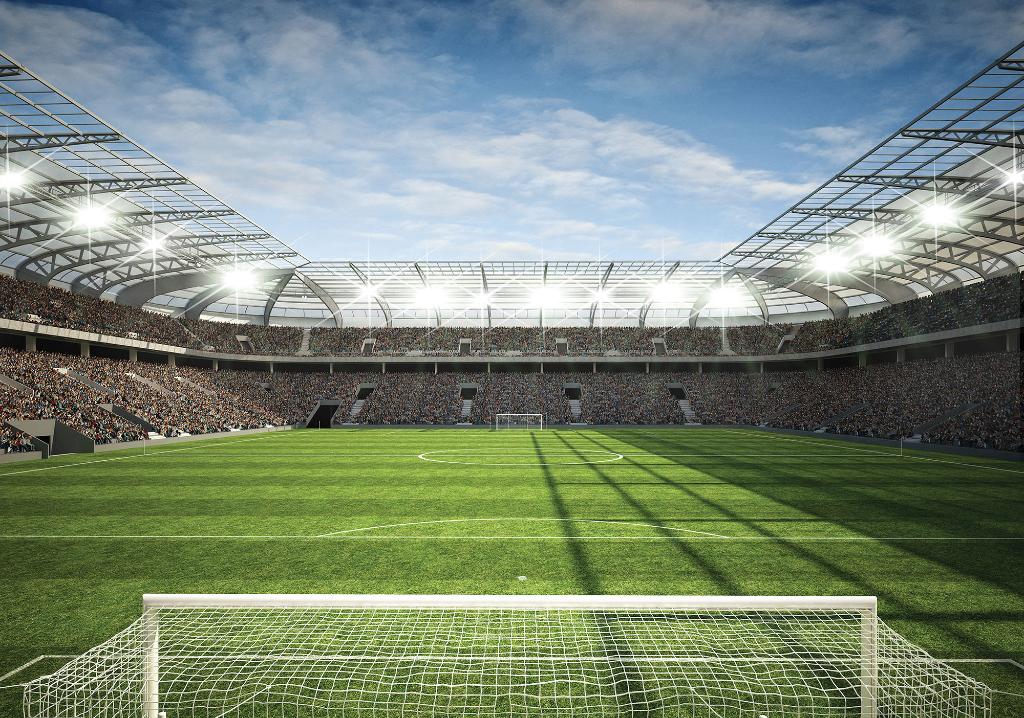 Voetbal Stadion fotobehang 4 VLIES, 254 x 184 cm VOORRAAD, Verzenden, Minder dan 10 m², Voetbalkamer, voetbalbehang, voetbalstadion