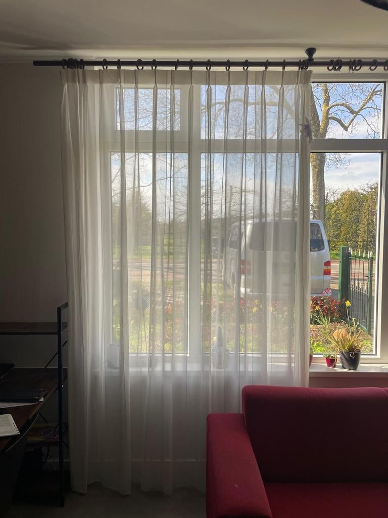 Lichte vitrage gordijnen - 250x156 cm, Gebruikt, 200 cm of meer, Wit, 150 tot 200 cm