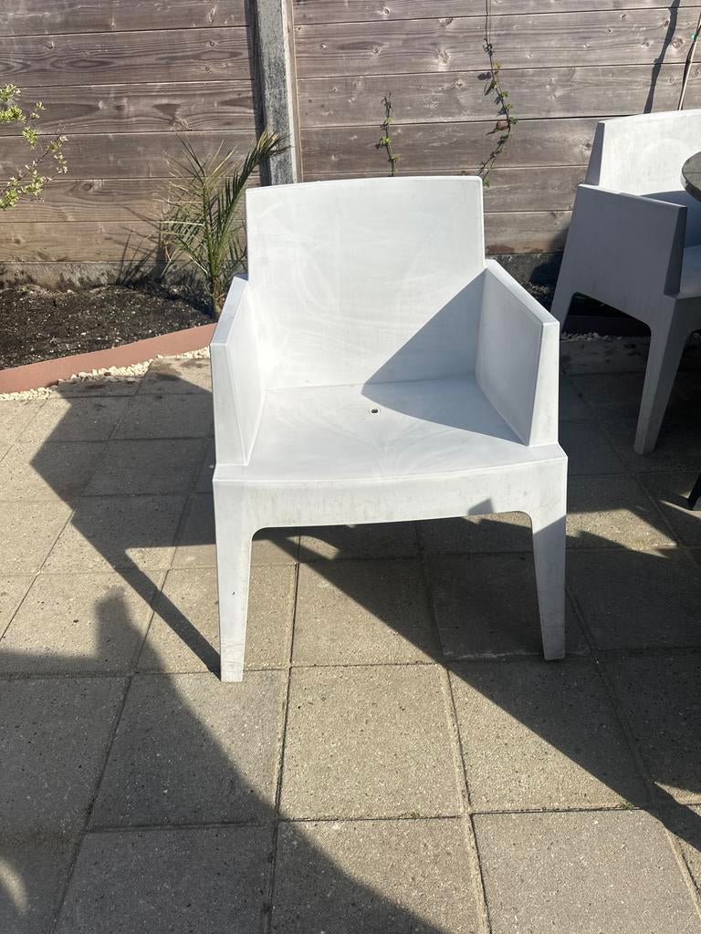 6 Siesta Box stapelbare tuinstoel - lichtgrijs, Ophalen, Gebruikt, Kunststof