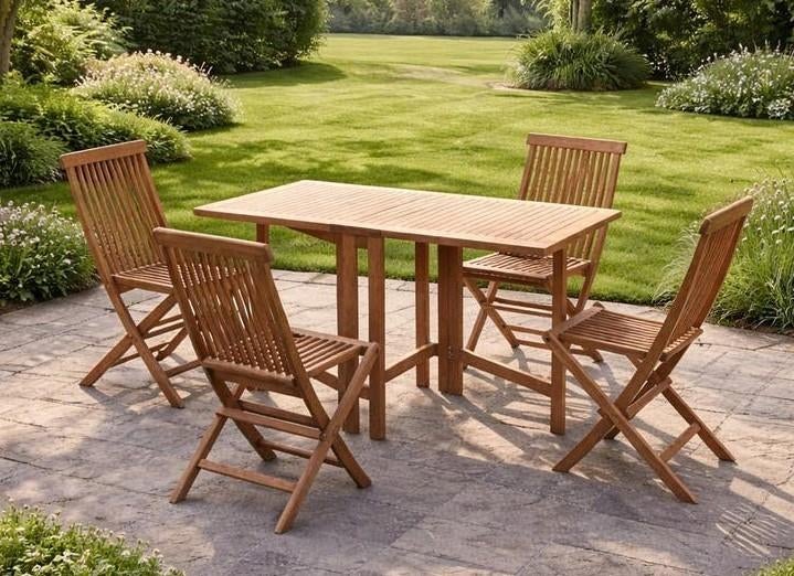 Acaciahout inklapbare tuinset met 4 stoelen 74x130x65, Tuin en Terras, Tuinsets en Loungesets, Ophalen, 4 zitplaatsen, Zo goed als nieuw