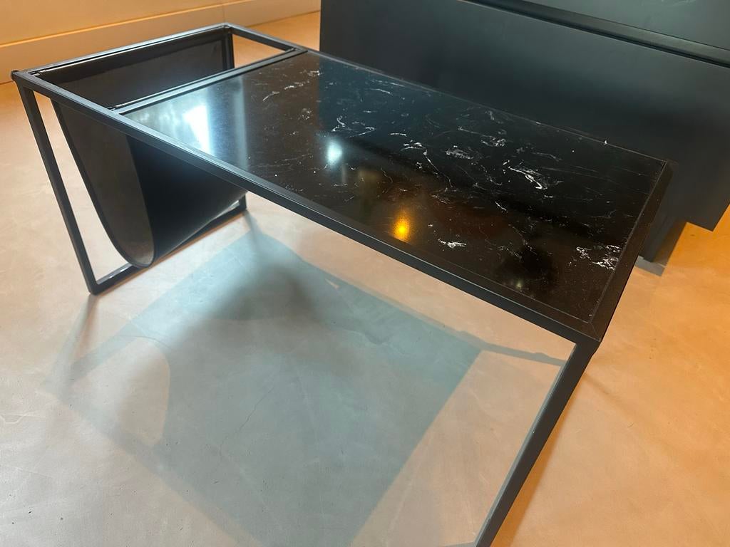 Salontafel metaal met steen blad, Ophalen, Gebruikt, 100 tot 150 cm, 50 tot 100 cm