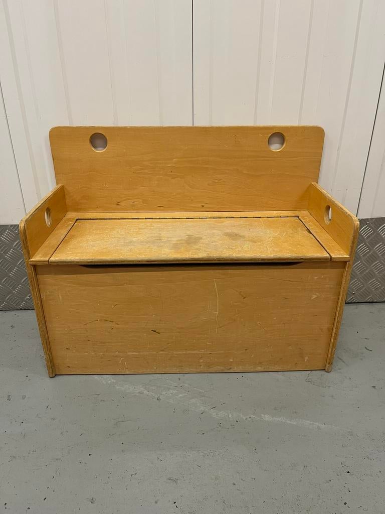 Vintage klepbankje speelgoedbankje opbergbank kubus Van Dijk, Ophalen, Gebruikt, Overige typen