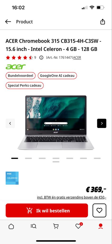 Acer Chromebook te koop- niet gebruikt, Computers en Software, Chromebooks, Ophalen, 4 GB of minder, 15 inch, Qwerty